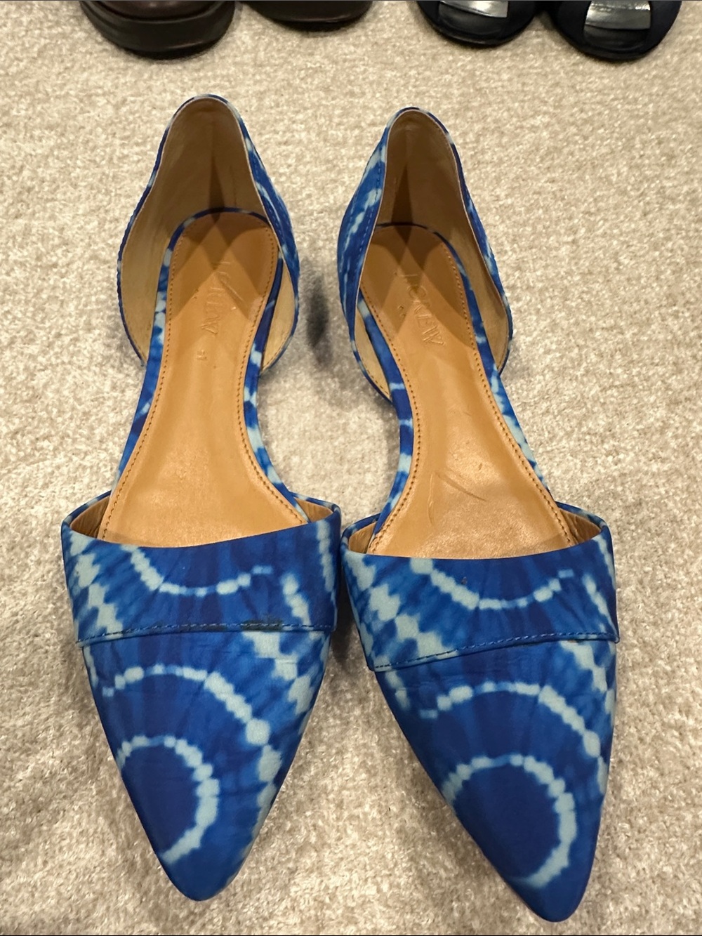 j crew Blue Tie-Dye Pointed D'Orsay Flats